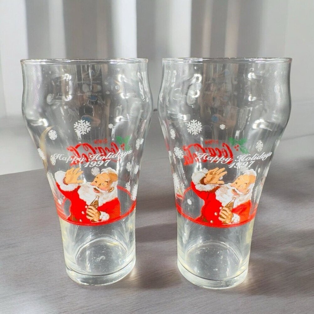 1997 Libbey Coca‎ Cola Collectors Edition 16oz Christmas Glasses Tumbler Set 2